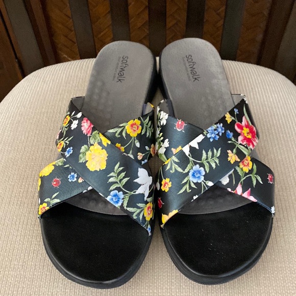 SOFTWALK  - Floral Sandal Black 12W - Picture 2 of 8